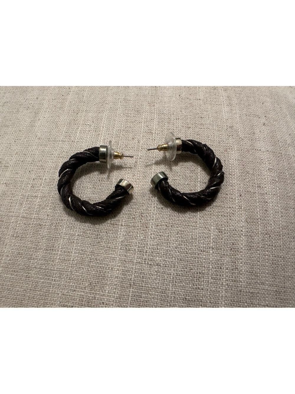 Brown Leather Hoop Earrings